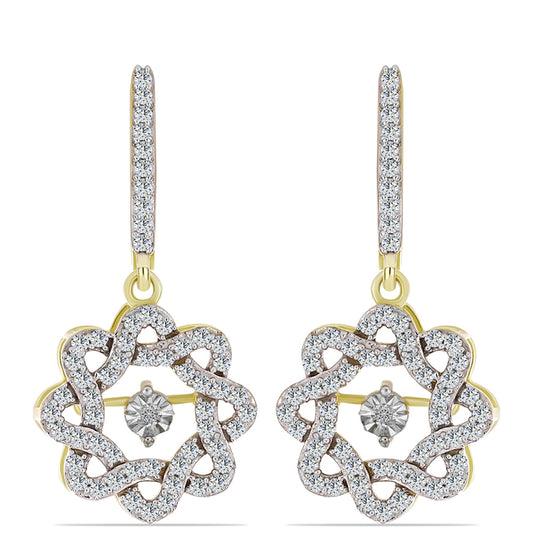 Brincos de Prata com Banho de Ouro com Diamante Branco e Topázio Branco