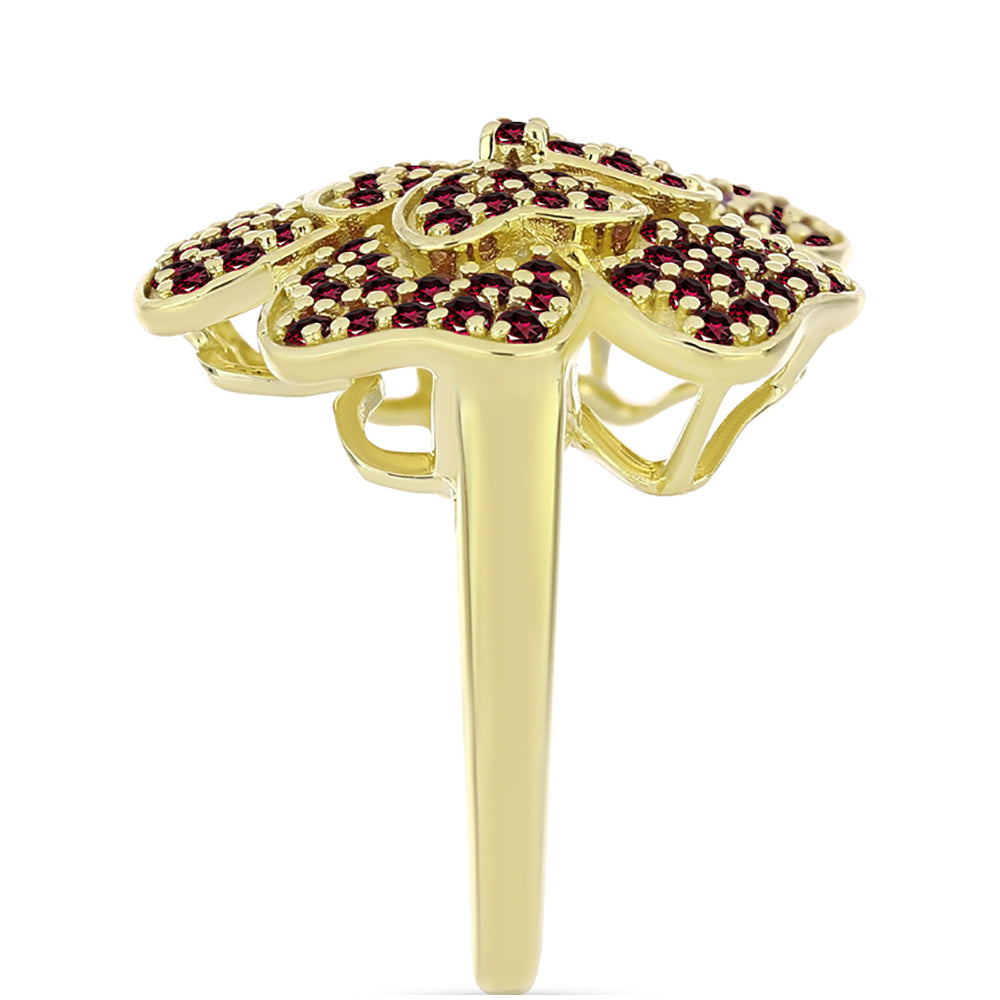 Anel de Prata com Banho de Ouro com Granada de Rhodolite Contraste: Cabeca de Veado (800)