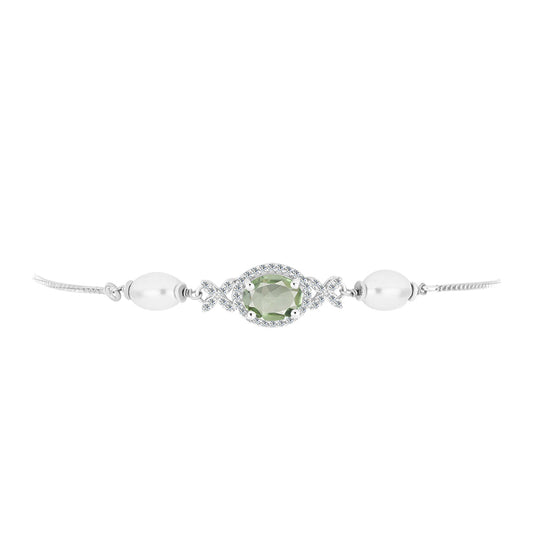 Pulseira de Prata com Ametista Verde e Pérola Branca de Água Doce Contraste: Cabeca de Veado (800)
