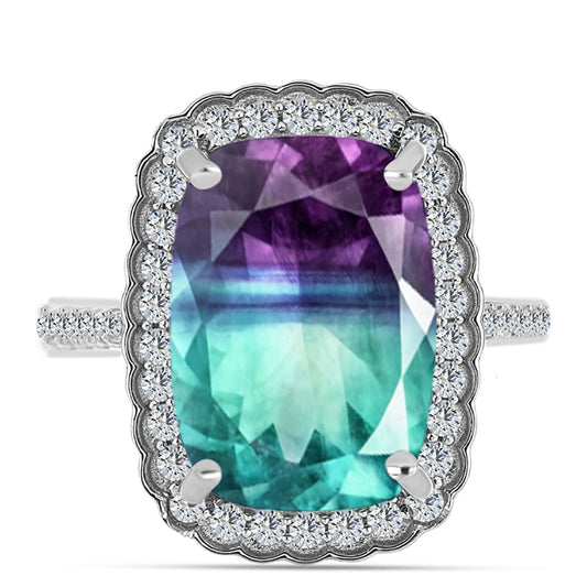 Anel de Prata com Fluorita Zebra e Topázio Branco Contraste: Cabeca de Veado (800)