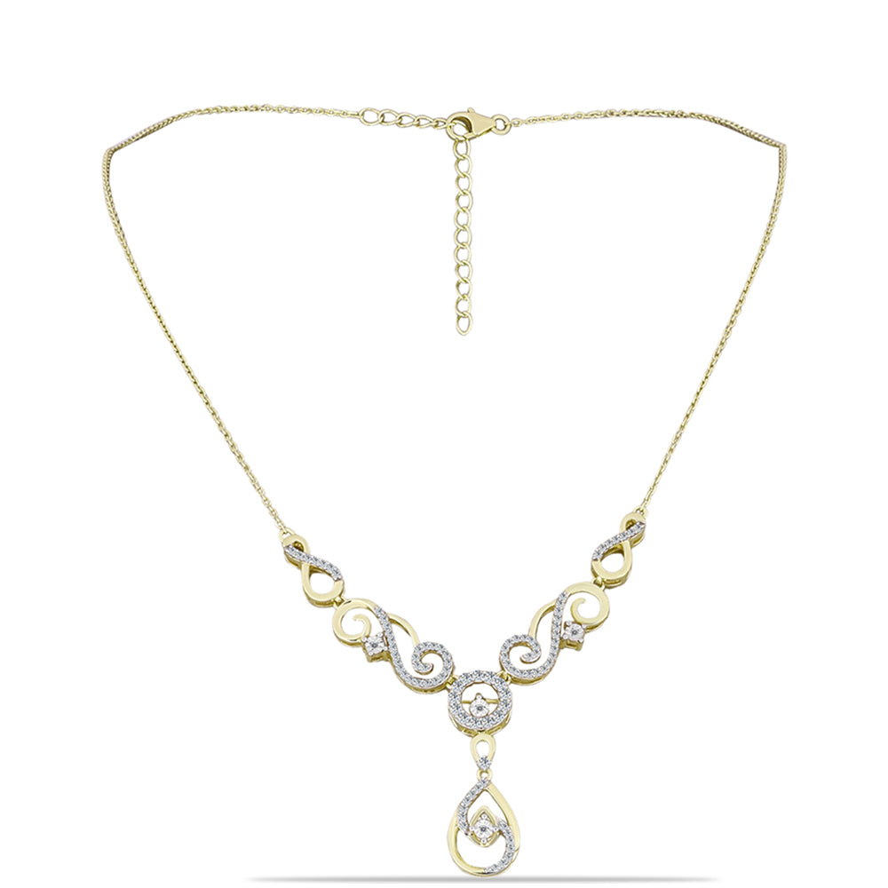 Colar de Prata com Banho de Ouro com Diamante Branco e Topázio Branco Contraste: Cabeca de Veado (800)