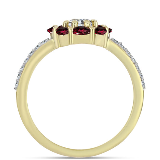 Anel de Prata com Banho de Ouro com Granada de Rhodolite e Topázio Branco