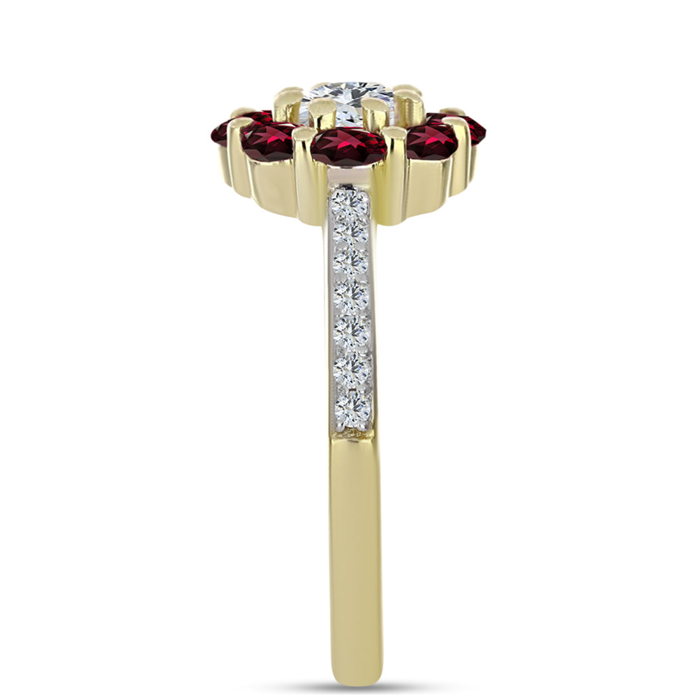 Anel de Prata com Banho de Ouro com Granada de Rhodolite e Topázio Branco