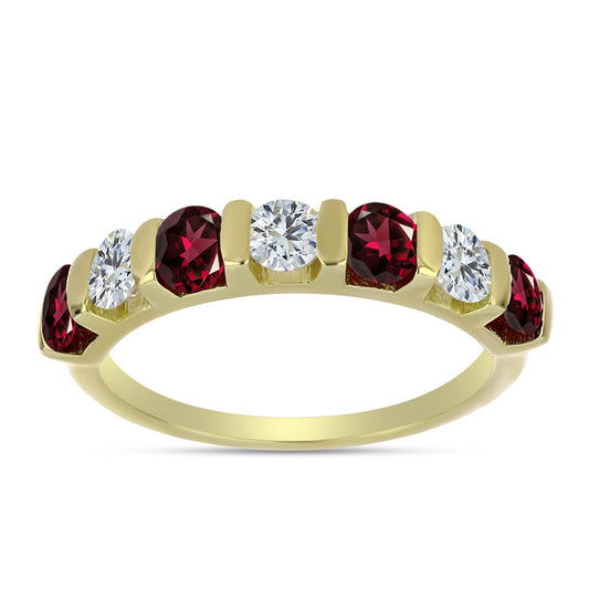Anel de Prata com Banho de Ouro com Granada de Rhodolite e Topázio Branco Contraste: Cabeca de Veado (800)