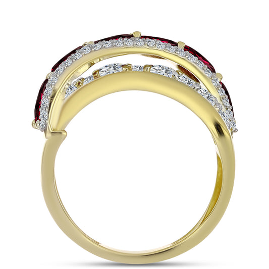 Anel de Prata com Banho de Ouro com Granada de Rhodolite e Topázio Branco Contraste: Cabeca de Veado (800)