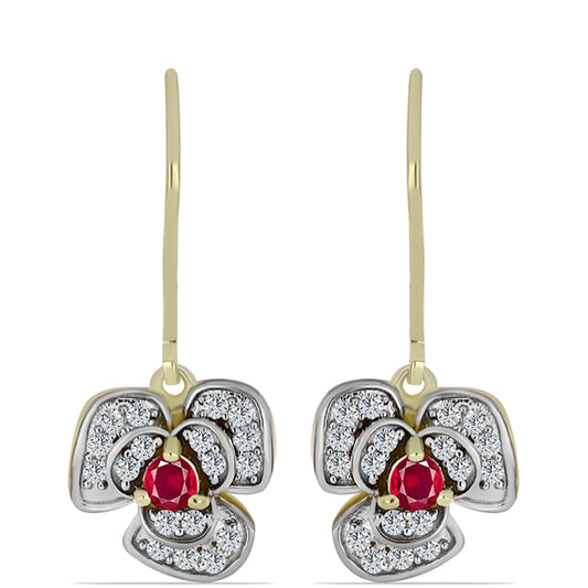 Brincos de Prata com Banho de Ouro com Rubi de Madagáscar e Topázio Branco