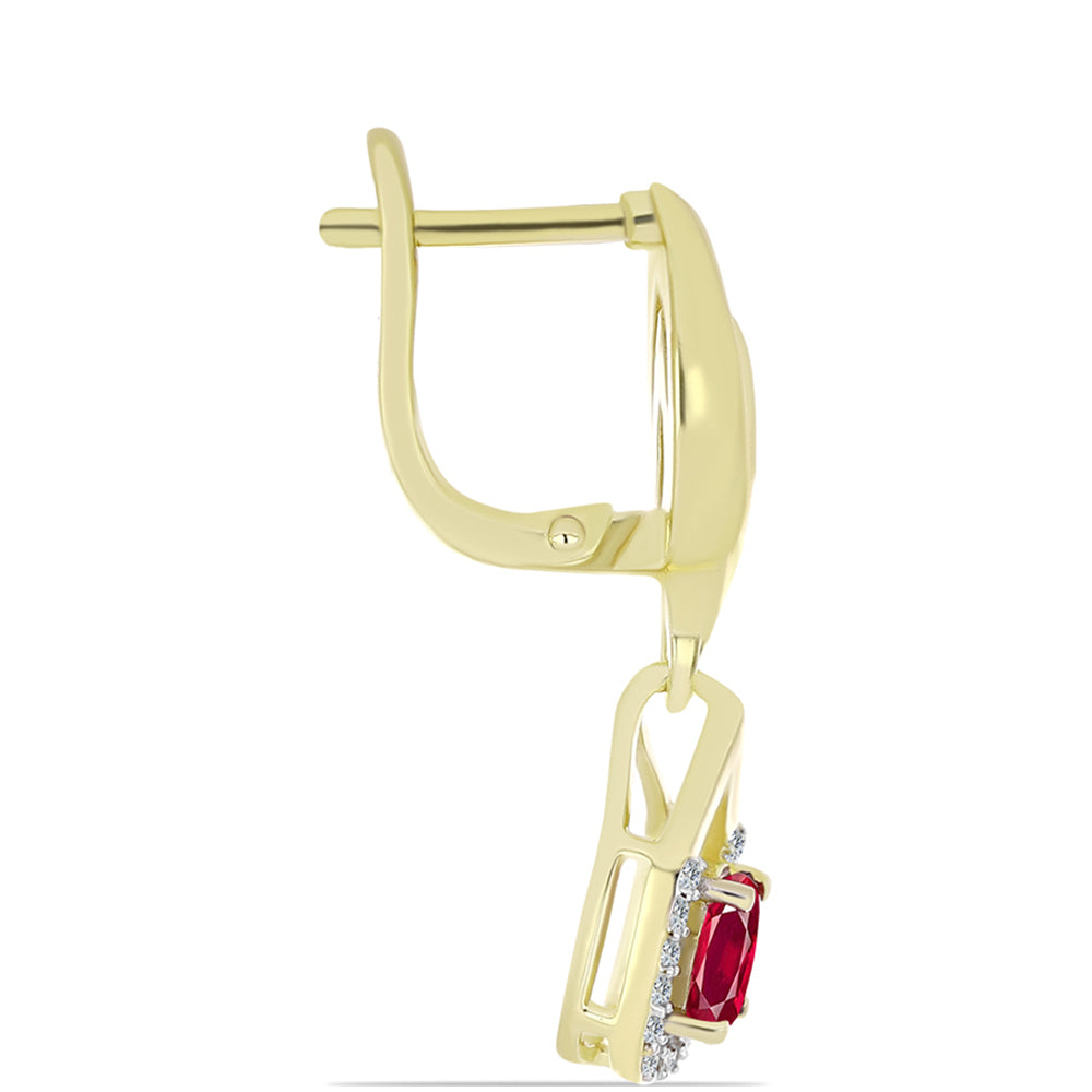 Brincos de Prata com Banho de Ouro com Rubi de Madagáscar e Topázio Branco Contraste: Cabeca de Veado (800)