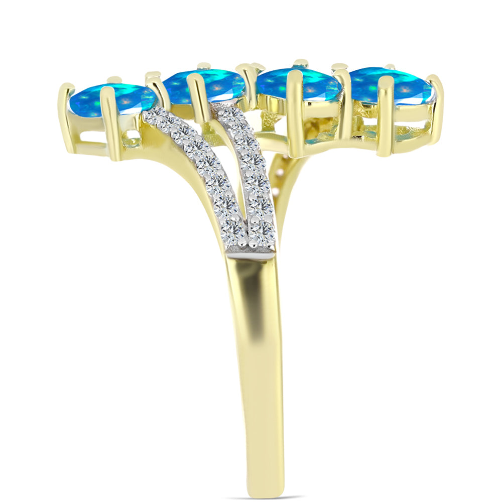 Anel de Prata com Banho de Ouro com Opala Paraíso da Etiópia e Topázio Branco