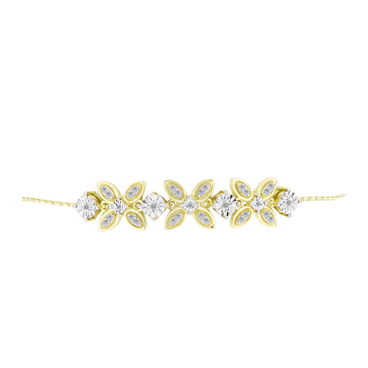 Pulseira de Prata com Banho de Ouro com Diamante Branco e Topázio Branco Contraste: Cabeca de Veado (800)
