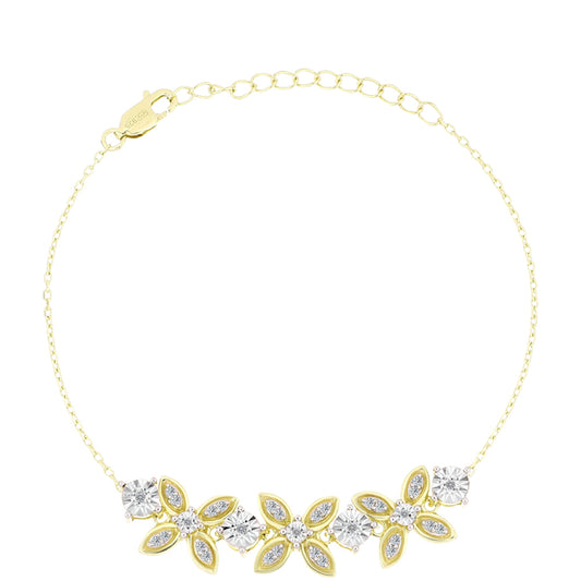 Pulseira de Prata com Banho de Ouro com Diamante Branco e Topázio Branco Contraste: Cabeca de Veado (800)