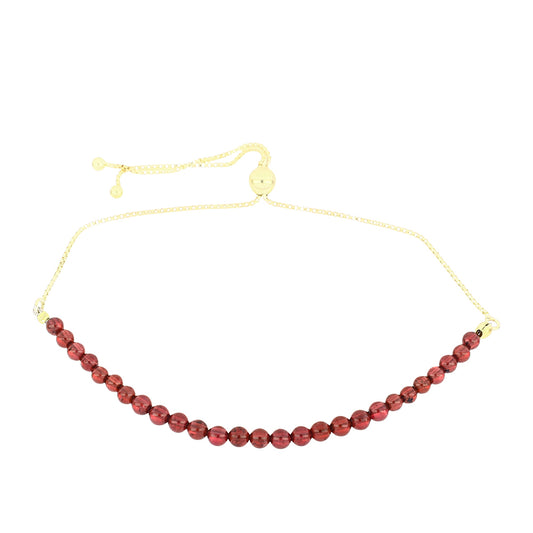 Pulseira de Prata com Banho de Ouro com Granada de Rhodolite