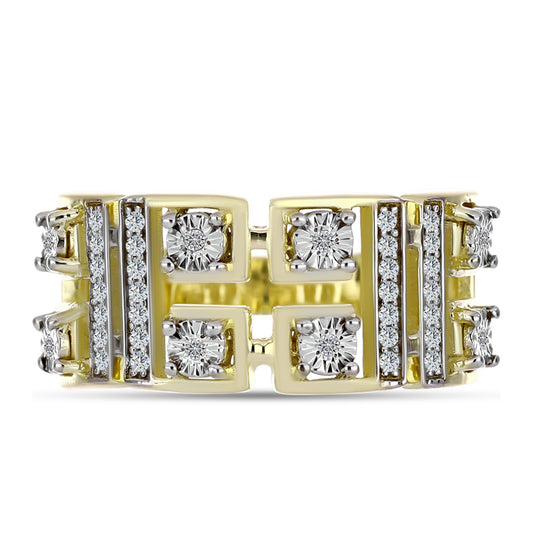 Anel de Prata com Banho de Ouro com Diamante Branco e Topázio Branco Contraste: Cabeca de Veado (800)