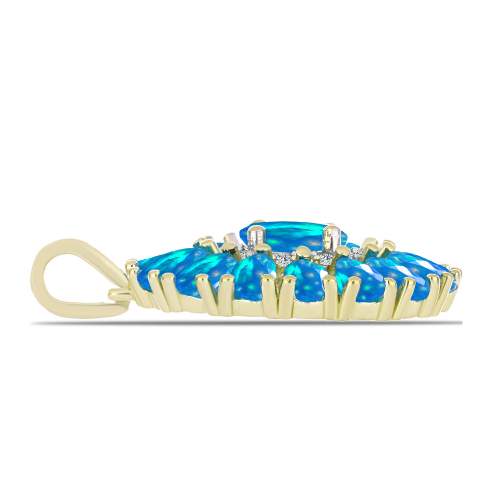 Pendente de Prata com Banho de Ouro com Opala Paraíso da Etiópia e Topázio Branco Contraste: Cabeca de Veado (800)