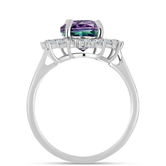 Anel de Prata com Fluorita Zebra e Topázio Branco Contraste: Cabeca de Veado (800)