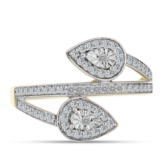 Anel de Prata com Banho de Ouro com Diamante Branco e Topázio Branco Contraste: Cabeca de Veado (800)