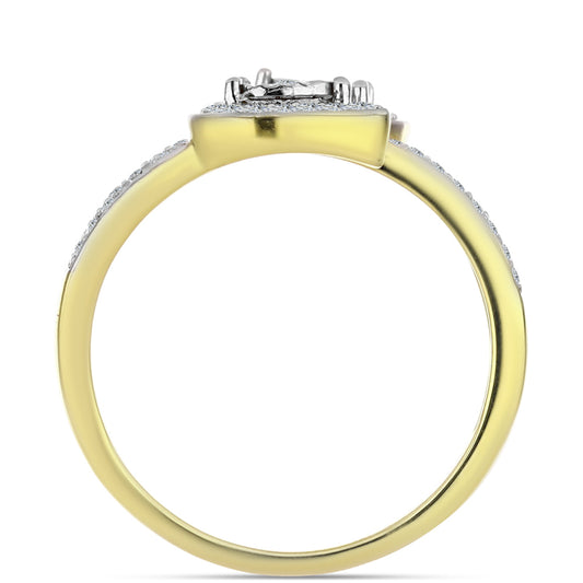 Anel de Prata com Banho de Ouro com Diamante Branco e Topázio Branco Contraste: Cabeca de Veado (800)