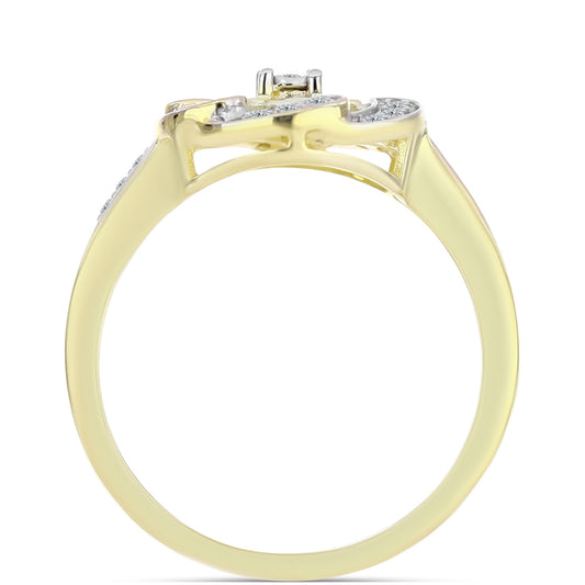 Anel de Prata com Banho de Ouro com Diamante Branco e Topázio Branco Contraste: Cabeca de Veado (800)