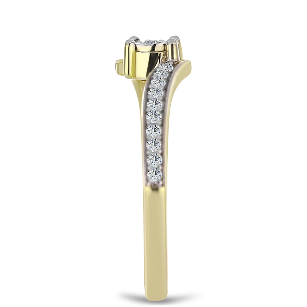 Anel de Prata com Banho de Ouro com Diamante Branco e Topázio Branco