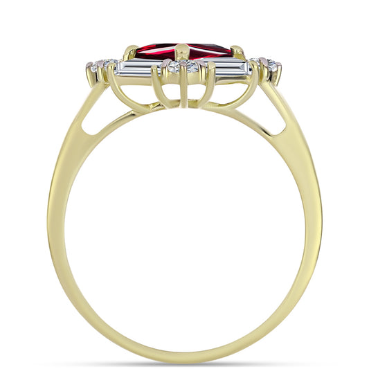 Anel de Prata com Banho de Ouro com Granada de Rhodolite e Topázio Branco