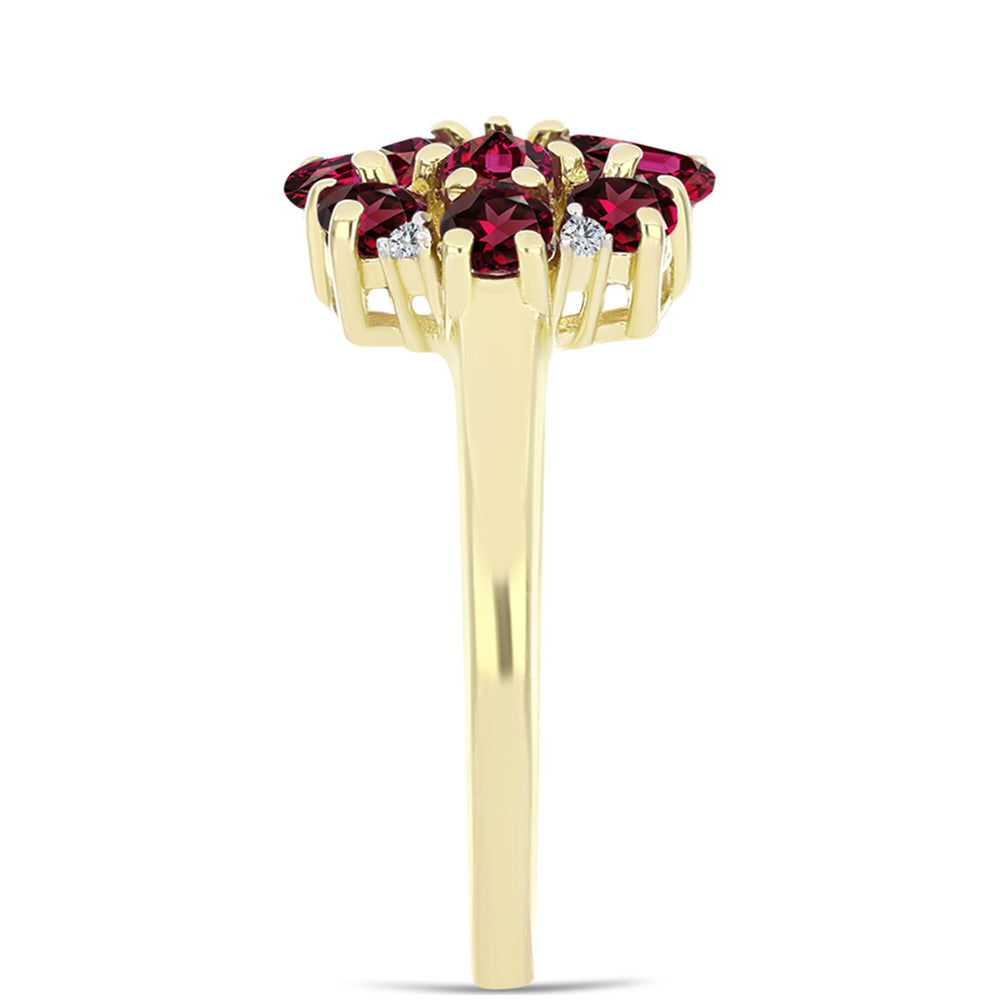 Anel de Prata com Banho de Ouro com Granada de Rhodolite e Topázio Branco Contraste: Cabeca de Veado (800)