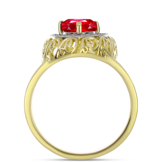 Anel de Prata com Banho de Ouro com Ágata Vermelha e Topázio Branco Contraste: Cabeca de Veado (800)