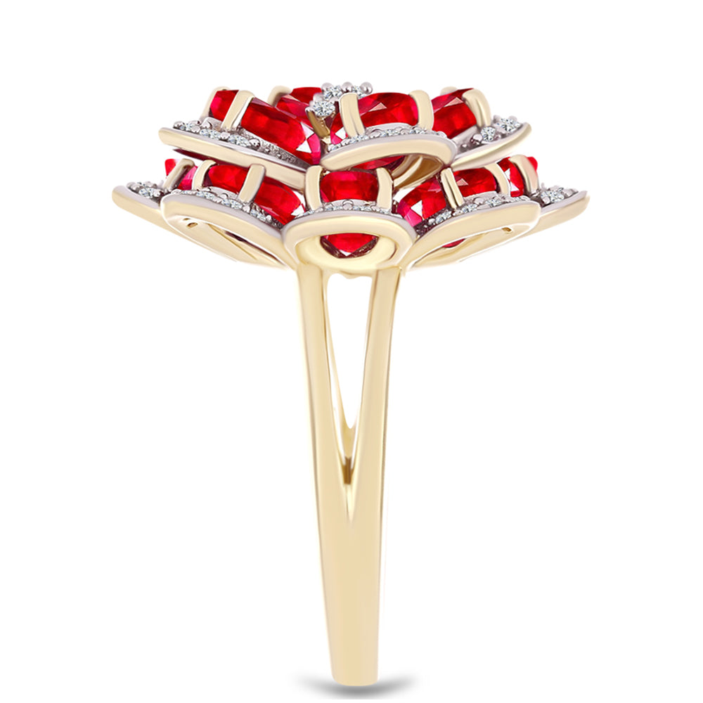 Anel de Prata com Banho de Ouro com Ágata Vermelha e Topázio Branco Contraste: Cabeca de Veado (800)