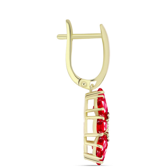 Brincos de Prata com Banho de Ouro com Ágata Vermelha