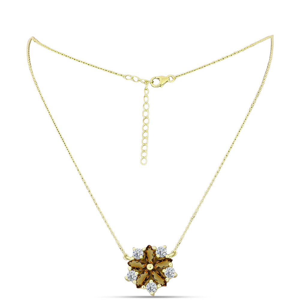Colar de Prata com Banho de Ouro com Quartzo Cognac e Topázio Branco Contraste: Cabeca de Veado (800)