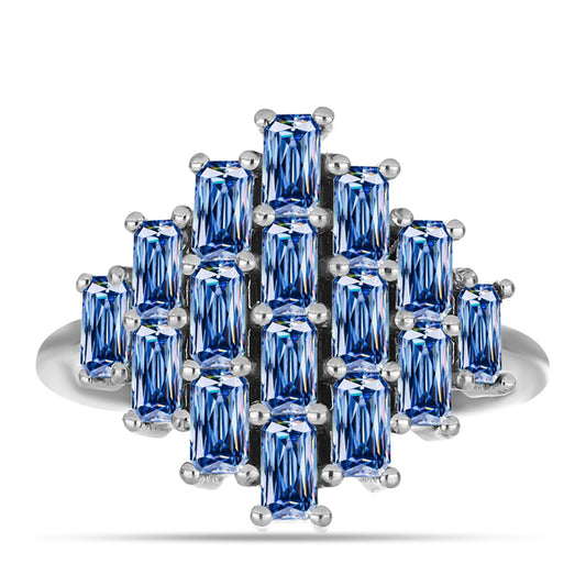 Anel de Prata com Moissanite Azul Oceano Contraste: Cabeca de Veado (800)