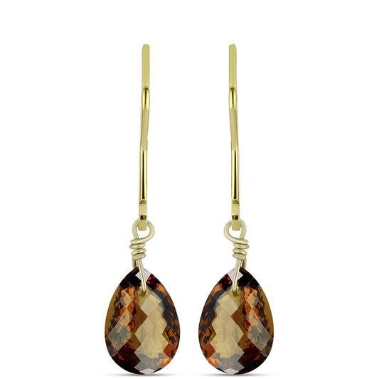 Brincos de Prata com Banho de Ouro com Quartzo Cognac