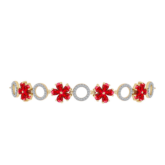 Pulseira de Prata com Banho de Ouro com Ágata Vermelha e Topázio Branco Contraste: Cabeca de Veado (800)