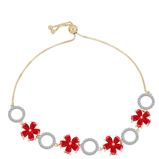 Pulseira de Prata com Banho de Ouro com Ágata Vermelha e Topázio Branco Contraste: Cabeca de Veado (800)