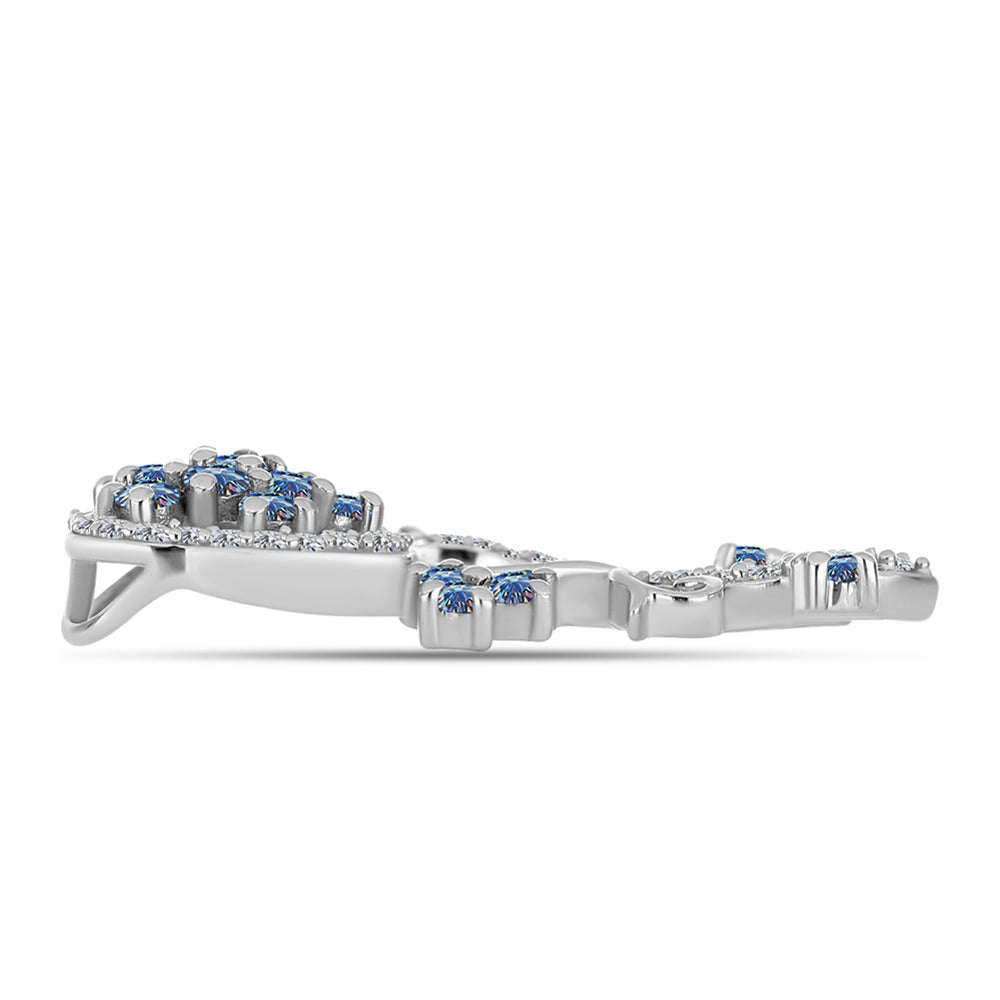 Pendente de Prata com Moissanite Azul Oceano e Topázio Branco