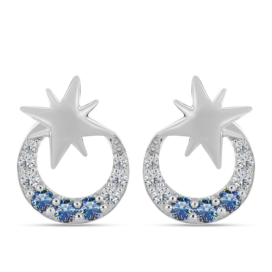 Brincos de Prata com Moissanite Azul Oceano e Topázio Branco