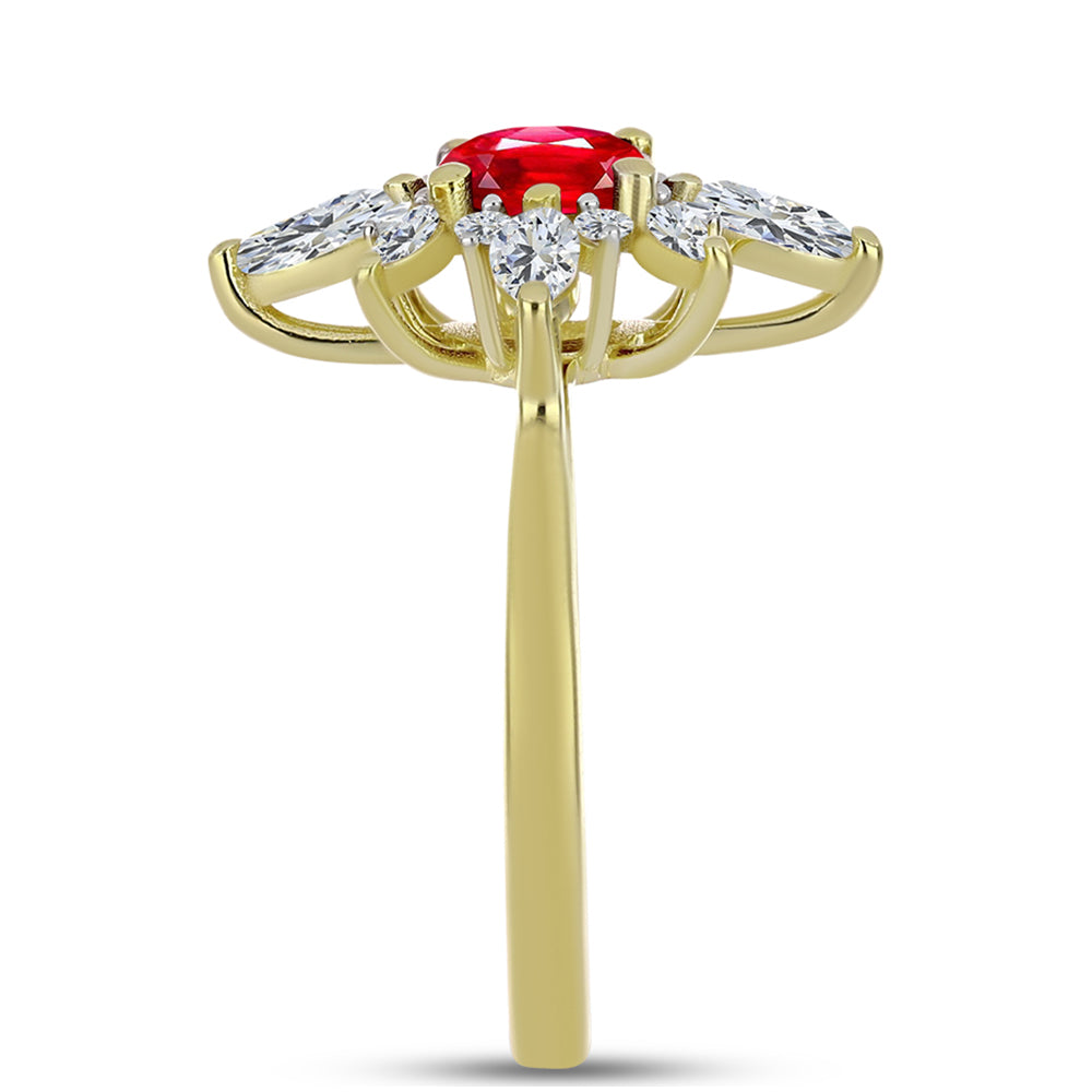 Anel de Prata com Banho de Ouro com Ágata Vermelha e Topázio Branco