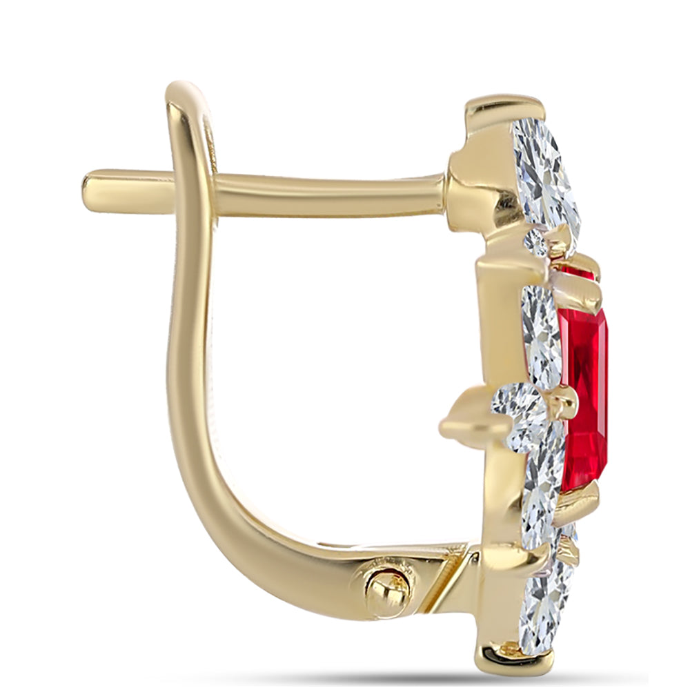 Brincos de Prata com Banho de Ouro com Ágata Vermelha e Topázio Branco