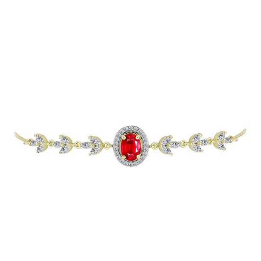 Pulseira de Prata com Banho de Ouro com Ágata Vermelha e Topázio Branco Contraste: Cabeca de Veado (800)
