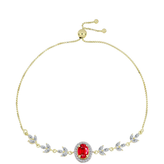 Pulseira de Prata com Banho de Ouro com Ágata Vermelha e Topázio Branco Contraste: Cabeca de Veado (800)