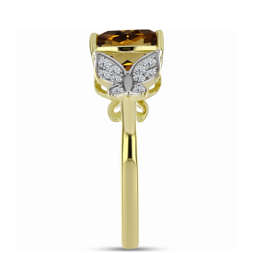 Anel de Prata com Banho de Ouro com Quartzo Cognac e Topázio Branco