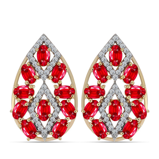 Brincos de Prata com Banho de Ouro com Ágata Vermelha e Topázio Branco Contraste: Cabeca de Veado (800)