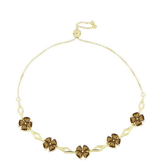 Pulseira de Prata com Banho de Ouro com Quartzo Cognac Contraste: Cabeca de Veado (800)