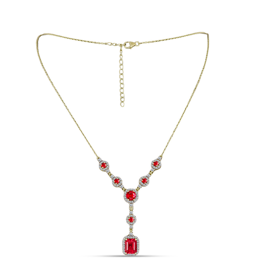 Colar de Prata com Banho de Ouro com Ágata Vermelha e Topázio Branco Contraste: Cabeca de Veado (800)