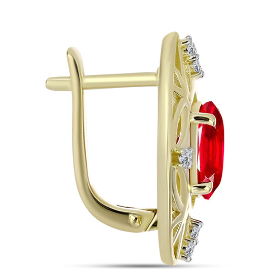 Brincos de Prata com Banho de Ouro com Ágata Vermelha e Topázio Branco Contraste: Cabeca de Veado (800)