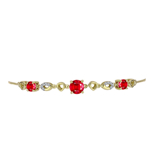 Pulseira de Prata com Banho de Ouro com Ágata Vermelha e Topázio Branco Contraste: Cabeca de Veado (800)