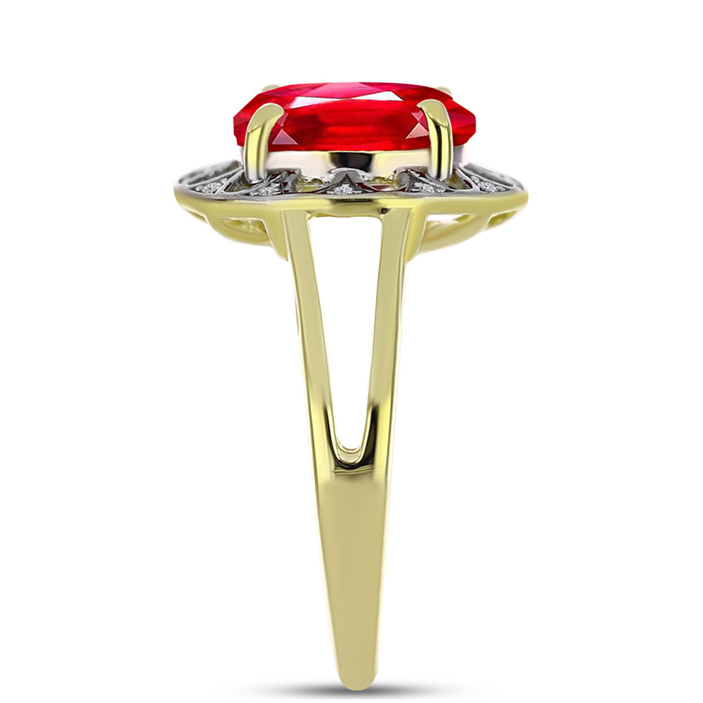 Anel de Prata com Banho de Ouro com Ágata Vermelha e Topázio Branco Contraste: Cabeca de Veado (800)