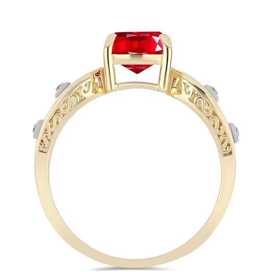 Anel de Prata com Banho de Ouro com Ágata Vermelha e Topázio Branco Contraste: Cabeca de Veado (800)