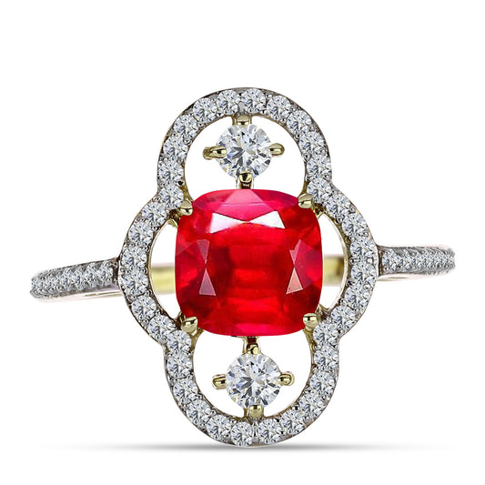 Anel de Prata com Banho de Ouro com Ágata Vermelha e Topázio Branco Contraste: Cabeca de Veado (800)