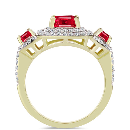 Anel de Prata com Banho de Ouro com Ágata Vermelha e Topázio Branco Contraste: Cabeca de Veado (800)