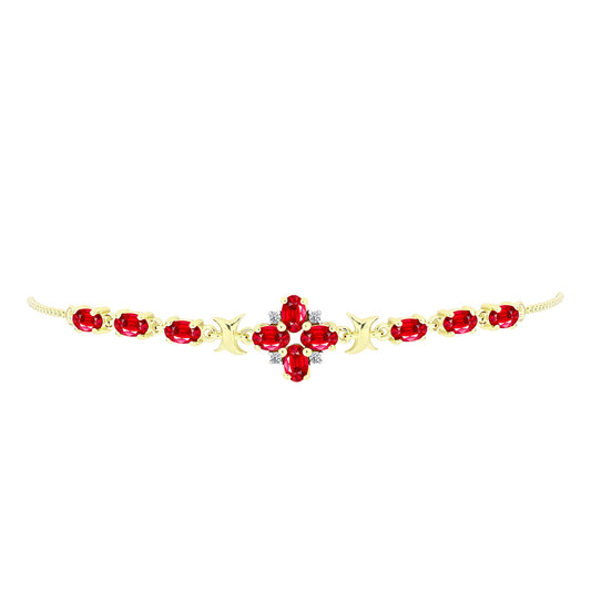 Pulseira de Prata com Banho de Ouro com Ágata Vermelha e Topázio Branco Contraste: Cabeca de Veado (800)