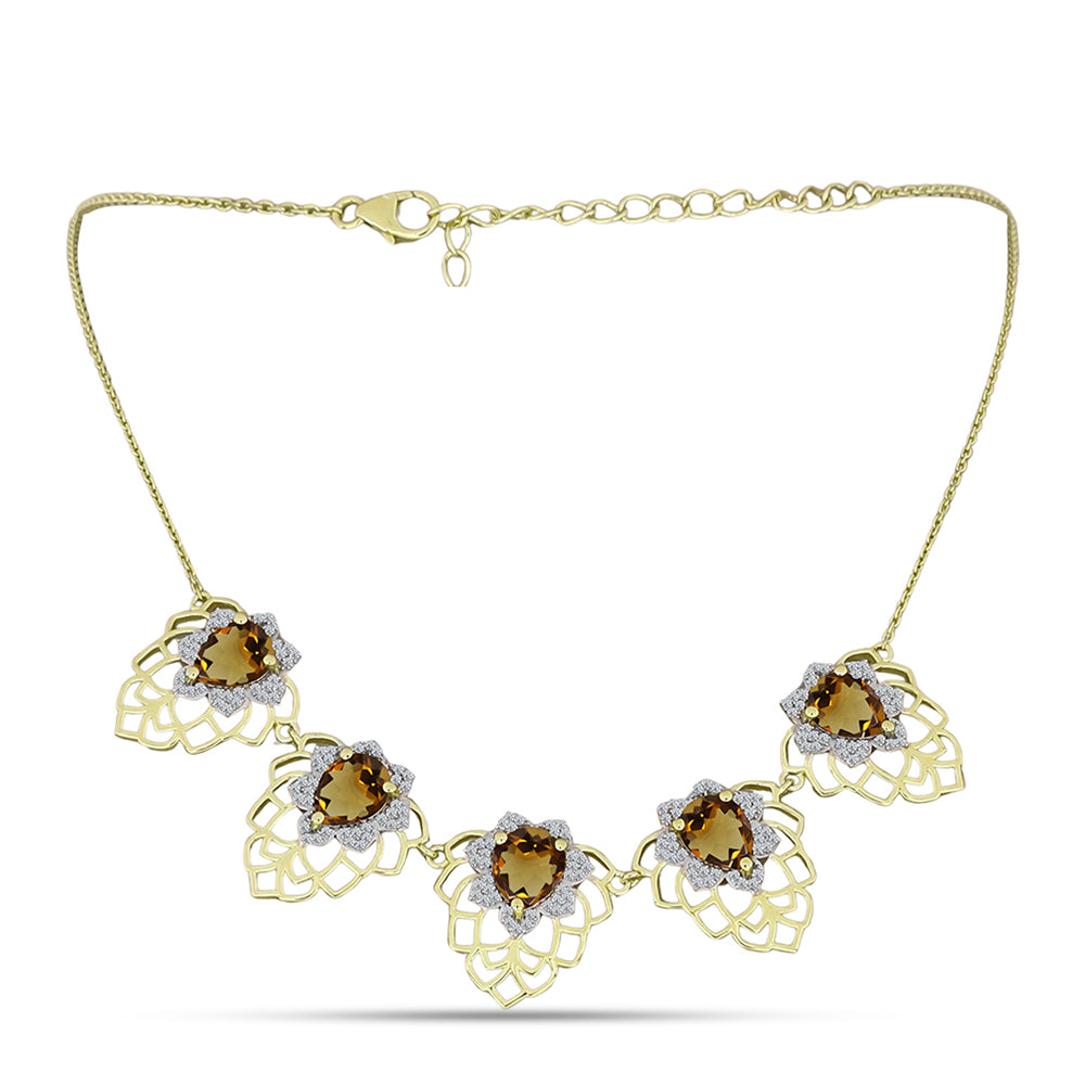 Colar de Prata com Banho de Ouro com Quartzo Cognac e Topázio Branco Contraste: Cabeca de Veado (800)